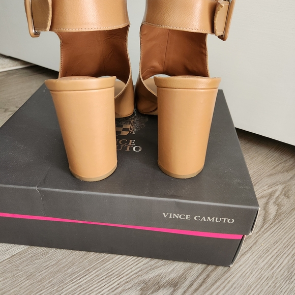 Vince Camuto Tan Leather Open-Toe Block Heel Slingbacks main image 1
